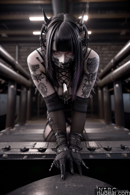 ai nude image of arafed woman with black hair and tattoos on her arms and legs pics of Gothic Punk Girl Close-up View Doggy Style Perfect Boobs Big Ass Nude Spread_legs, Pussy, Split_legs