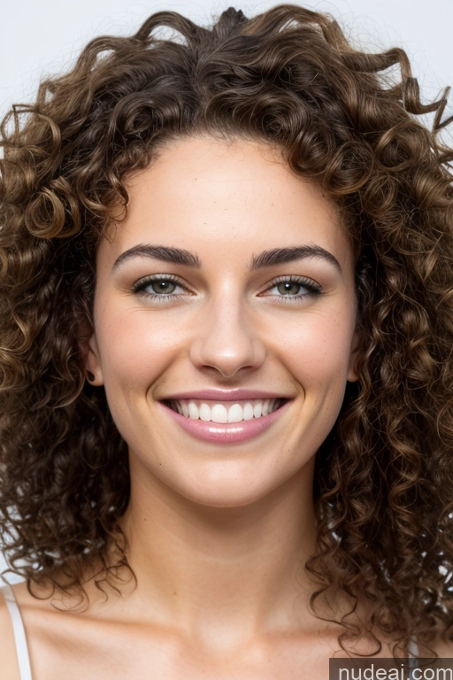 ai nude image of smiling woman with curly hair and blue eyes wearing white tank top pics of 18 Skinny Beautiful Happy Spreading Legs Perfect Boobs Brunette Curly Hair Czech