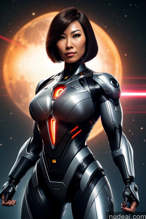 related ai porn images free for Cyborg Busty Muscular Science Fiction Style Dynamic View Heat Vision Powering Up Bobcut Asian Moon Mech Suit