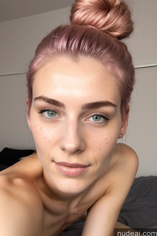 ai nude image of there is a woman with pink hair and a pink bun top pics of Woman Pubic Hair Bedroom Cumshot Nude Skinny Small Ass 18 Small Tits Hair Bun Pink Hair