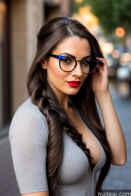 ai nude image of arafed woman with glasses and red lipstick posing for a picture pics of Milf One Busty Beautiful Glasses Lipstick Big Ass Short Pubic Hair Brunette Sexy Face Long Hair Skin Detail (beta) Front View Yoga Nude Swedish