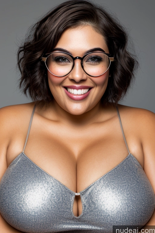 related ai porn images free for Front View Happy 30s Huge Boobs Glasses Chubby Gold Jewelry Busty Model Black Hair Short Hair