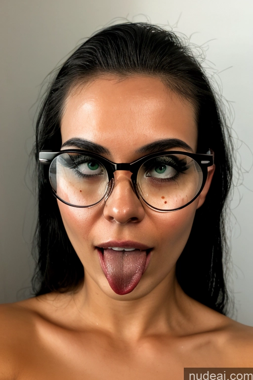 ai nude image of there is a woman with glasses sticking out her tongue pics of Perfect Boobs Thick Glasses Ahegao Black Hair Asian Bathroom Cumshot Nude Woman One Big Hips Fairer Skin 18