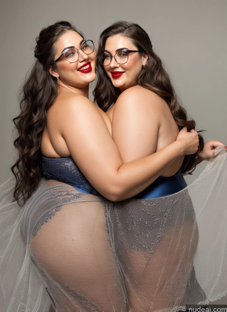 ai nude image of two women in lingersuits posing for a picture with glasses pics of 30s Huge Boobs Glasses Busty Long Hair Brunette Sexy Face Lingerie Model Chubby Lipstick Laughing Fairer Skin One Piece Swimsuit