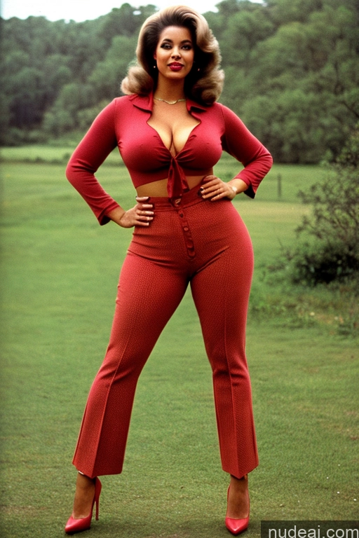 ai nude image of arafed woman in red pants and a red top posing for a picture pics of Model Busty Big Ass Big Hips 70s