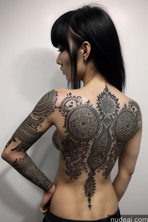 ai nude image of a woman with a tattoo on her back and a tattoo on her arm pics of Woman One Goth Chinese 18 Black Hair Bangs Tall Skinny Transparent Big Ass Perfect Boobs Tattoos