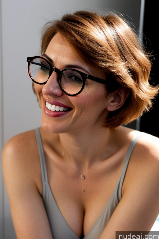 ai nude image of smiling woman with glasses and a necklace on her neck pics of Two Nude 18 Perfect Boobs Film Photo Beautiful Fairer Skin Milf Thick Ginger Short Hair Side View Squatting Glasses Happy Seductive Spanish Bathroom