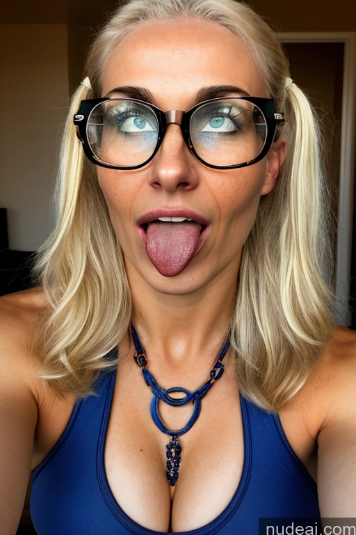 ai nude image of blond woman with glasses making a funny face with her tongue pics of Milf One Perfect Boobs Glasses Skinny 18 Seductive Orgasm Sexy Face Ahegao Blonde Pigtails Swedish Beach Front View Blowjob Nude Bright Lighting