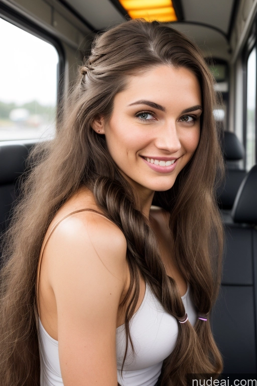 ai nude image of arafed woman with long brown hair sitting in a bus pics of Woman Small Tits Small Ass 18 Happy Brunette Bus Front View Sleeping Nude Serious German Transparent Yoga Pants Long Hair Warm Anime