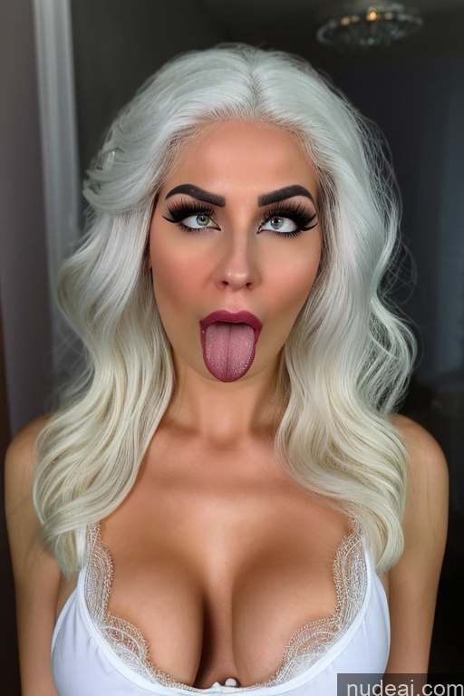 ai nude image of blond woman with long white hair sticking out her tongue pics of Bimbo Two Perfect Boobs Small Tits 20s Angry Ahegao Orgasm White Hair Pixie Asian Dark Fantasy Bathroom Front View Sleeping Nightgown Partially Nude Cleavage Wine