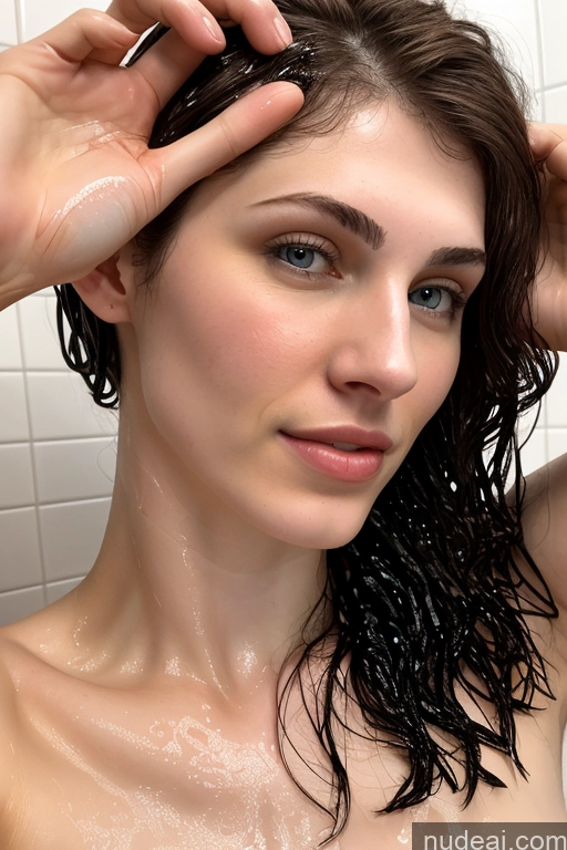 ai nude image of there is a woman that is washing her hair in the bathroom pics of Skinny Nude 18 Brunette Beautiful Orgasm Bangs Short Fairer Skin Shower Piss Drinking Jewish