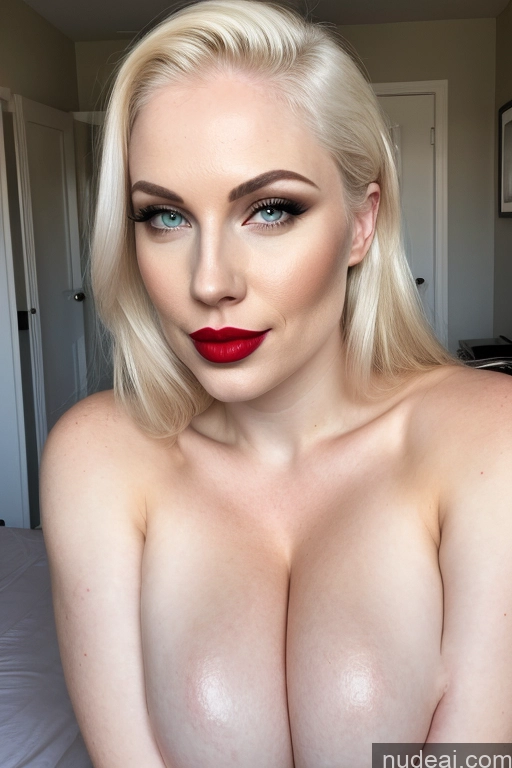 ai nude image of blond woman with big tits posing on bed with red lipstick pics of Woman One Huge Boobs Beautiful Lipstick Fairer Skin 30s Blonde Slicked Skinny