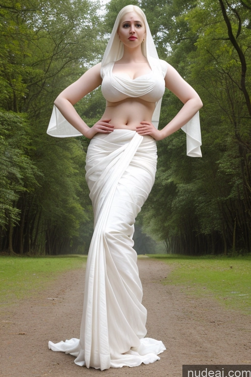 ai nude image of araffe woman in a white dress posing for a picture pics of Busty Indian Sari Fairer Skin T-pose