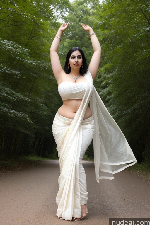 ai nude image of araffe woman in a white sari posing for a picture pics of Busty Indian Sari Fairer Skin T-pose