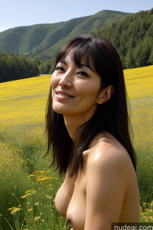 ai nude image of arafed asian woman with a nice breast posing in a field of flowers pics of Milf Several Small Tits Small Ass Tall Pubic Hair Black Hair Bangs Korean Soft Anime Meadow Front View Cumshot Nude Jewelry Bright Lighting 40s