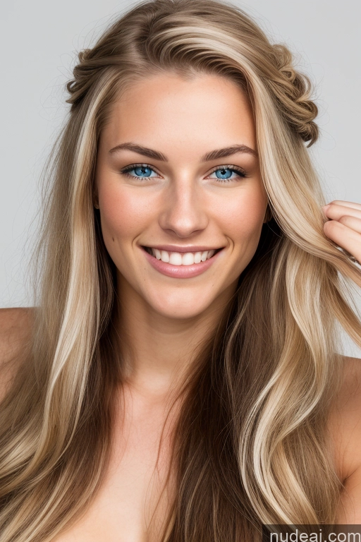 ai nude image of blond woman with blue eyes and long hair smiling at camera pics of Woman One Small Tits Beautiful Small Ass Skinny 18 Happy Blonde Long Hair Scandinavian Bedroom Front View On Back Partially Nude