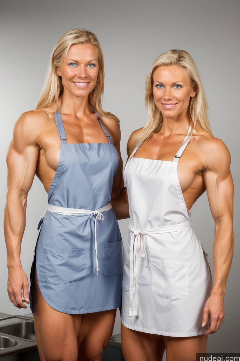 ai nude image of two women posing for a picture in a kitchen wearing aprons pics of Hairy Women Two Muscular Scandinavian Apron