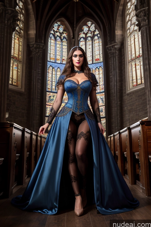 ai nude image of arafed woman in a blue dress and a blue cape in a church pics of Athlete One Busty Perfect Boobs Big Ass 20s Deep Blue Eyes Sexy Face Seductive Brunette Ottoman Asena Dark Fantasy Nude Vampire Victorian Goth Gals V2 Partially Nude Diamond Jewelry Pearl Jewelry Dark Lighting Simple Front View Church