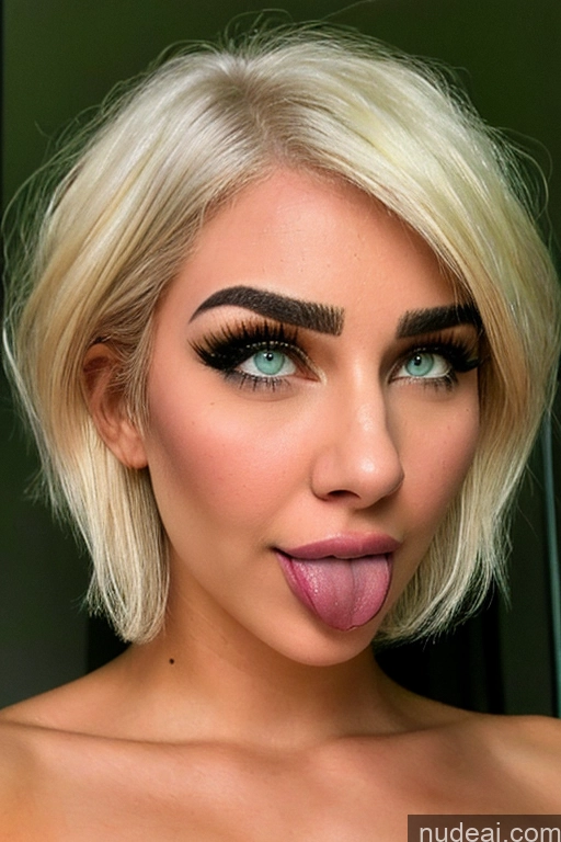 ai nude image of blond woman with a pink lip and a black top sticking out her tongue pics of Bimbo Two Perfect Boobs Small Ass 18 Orgasm Ahegao Green Hair Short Hair Korean