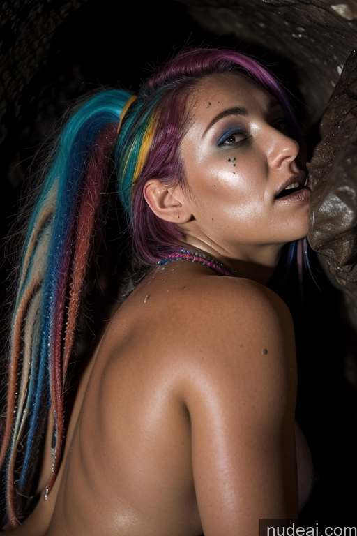 ai nude image of arafed woman with colorful hair and piercings posing in a cave pics of Glowing, Skull, Armor, Spikes, Teeth, Monster, Dirty, Tentacles, Pus, Pimples, Crack, Truenurgle Rainbow Haired Girl Big Ass Cave Close-up View Perfect Boobs