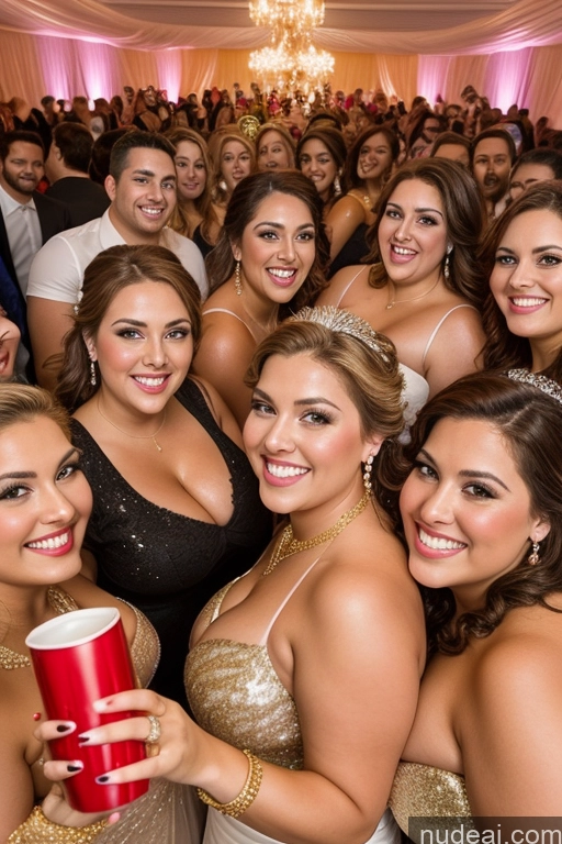 ai nude image of several women in dresses are posing for a picture with a red cup pics of Busty 30s Beautiful Thick Chubby Pearl Jewelry Gold Jewelry Jewelry Diamond Jewelry Happy Several Mirror Selfie Wedding Party