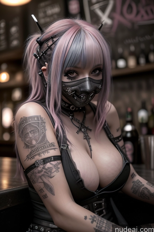 ai nude image of arafed woman with pink hair and a mask on sitting at a bar pics of Gothic Punk Girl Busty Perfect Boobs Big Ass Pink Hair Czech Close-up View Nude Bar 50s