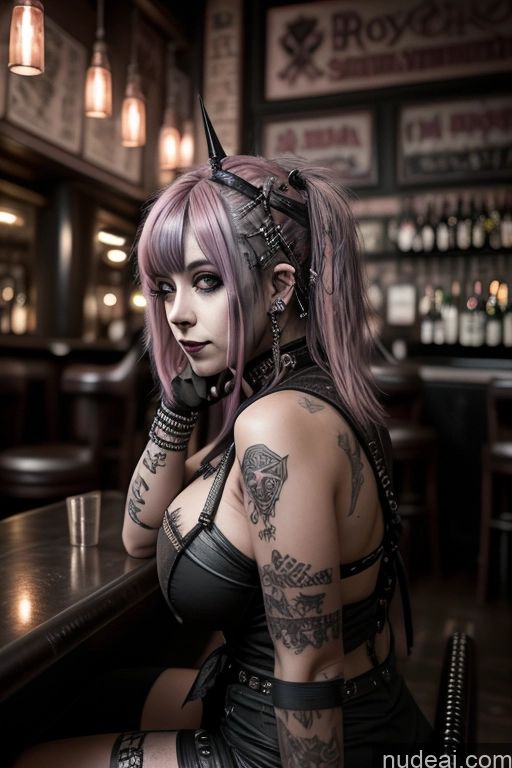 ai nude image of arafed woman with pink hair and piercings sitting at a bar pics of Gothic Punk Girl Busty Perfect Boobs Big Ass Pink Hair Close-up View Nude Bar 50s Egyptian