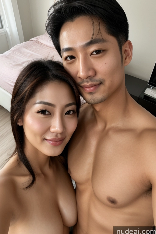 ai nude image of they are posing for a picture together in a bedroom pics of Two 40s Sexy Face Korean Bedroom Front View Woman + Man Orgasm Seductive Cumshot Small Tits Beautiful