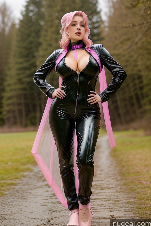 ai nude image of there is a woman in a black latex outfit posing for a picture pics of Woman One Busty Perfect Boobs Beautiful Skinny Abs Perfect Body 18 Seductive Pink Hair German Goth Nude Plastic And Latex