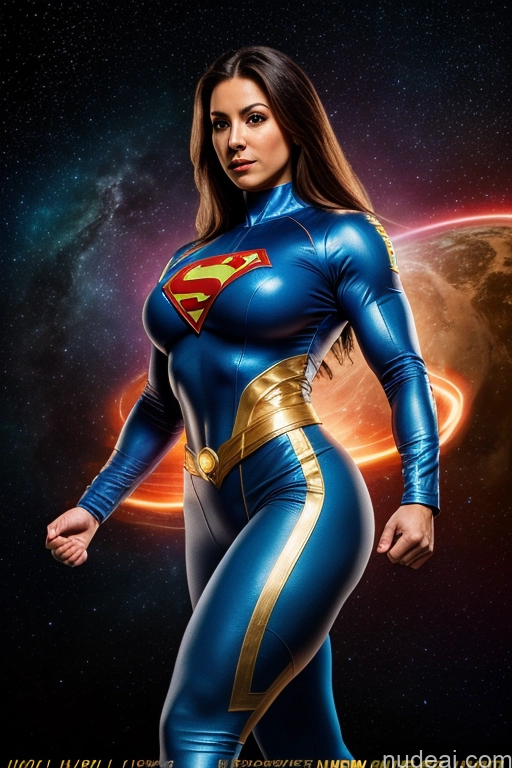 ai nude image of a close up of a woman in a blue suit with a planet in the background pics of Ukraine Busty Abs Front View Muscular Powering Up Cosplay Space Superheroine