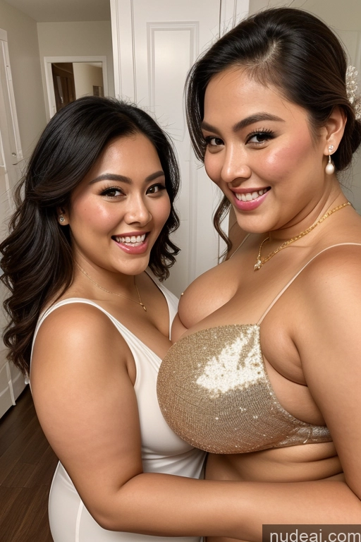 ai nude image of there are two women that are posing for a picture together pics of 30s Laughing Happy Filipina Perfect Boobs Busty Thick Chubby Fat Perfect Body Pearl Jewelry Gold Jewelry Jewelry Diamond Jewelry Two Cooking Hip Hop Mirror Selfie Wedding