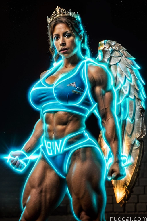 ai nude image of arafed woman in a blue bikini with a crown and wings pics of Has Wings Regal Muscular Powering Up Cosplay Busty Abs Bodybuilder Neon Lights Clothes: Blue Israel