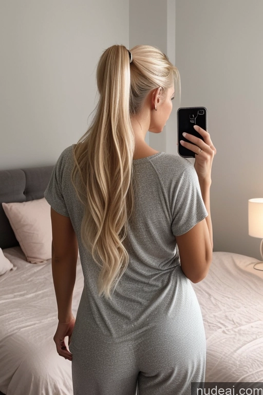 related ai porn images free for Woman One Beautiful 20s Sexy Face Blonde Swedish Mirror Selfie Bedroom Back View Pajamas Detailed Ponytail