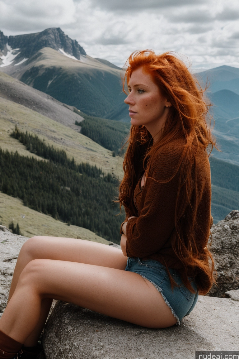 related ai porn images free for One 30s Serious Ginger Messy Irish Jewelry Dark Lighting Detailed Dark Fantasy Model Bending Over Mountains Side View Daisy Dukes