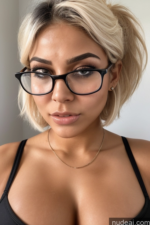 ai nude image of blond woman with glasses and a black bra top posing for a picture pics of Bimbo Small Tits Glasses Skinny Small Ass Pubic Hair 18 Angry Bobcut Black Cumshot Face Mask