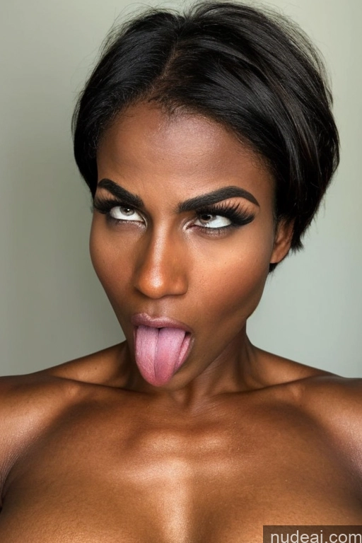 ai nude image of a close up of a woman sticking her tongue out with a big breast pics of Muscular African Short Hair Angry Woman Abs Pubic Hair Ahegao Spreading Legs