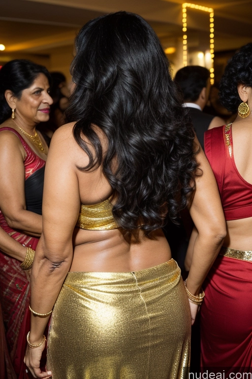 ai nude image of there are many women in red and gold dresses standing together pics of Busty Long Hair Indian Milf 70s Party Black Hair Two Gold Jewelry Detailed Back View Long Skirt