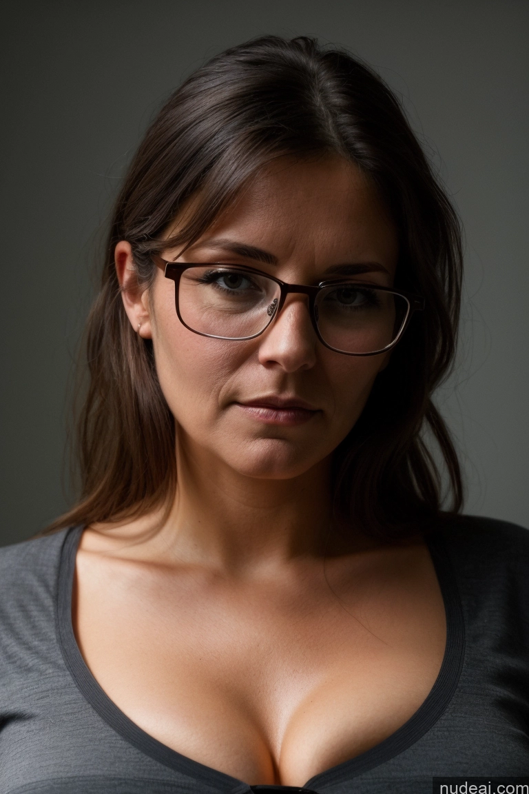 ai nude image of there is a woman with glasses and a gray shirt looking at a cell phone pics of Beautiful Glasses German Dark Lighting Serious 40s Shirt Perfect Boobs