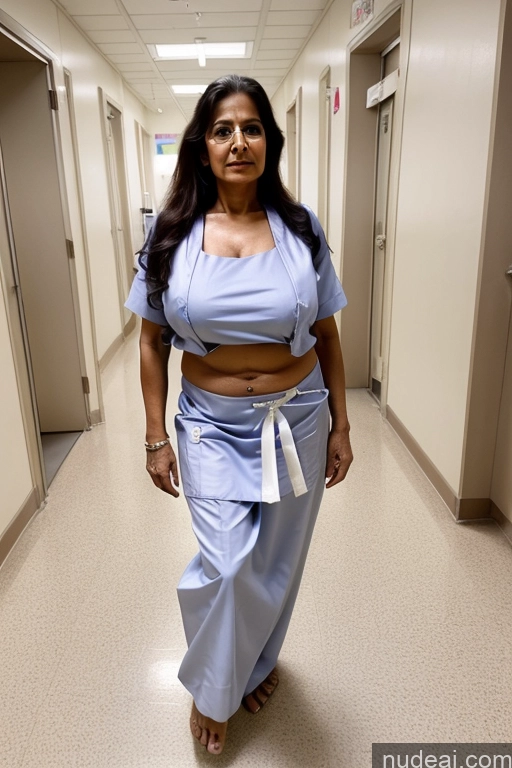 ai nude image of arafed woman in a blue top and skirt walking down a hallway pics of Milf Busty Big Ass 70s Long Hair Indian Topless Satin One Hospital Nurse