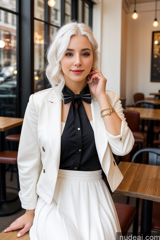 related ai porn images free for Woman Cafe Jacket Long Skirt Jewelry Bows Tie 20s White Hair