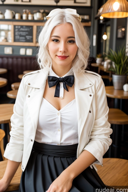 related ai porn images free for Woman Cafe Jacket Long Skirt Jewelry Bows Tie 20s White Hair