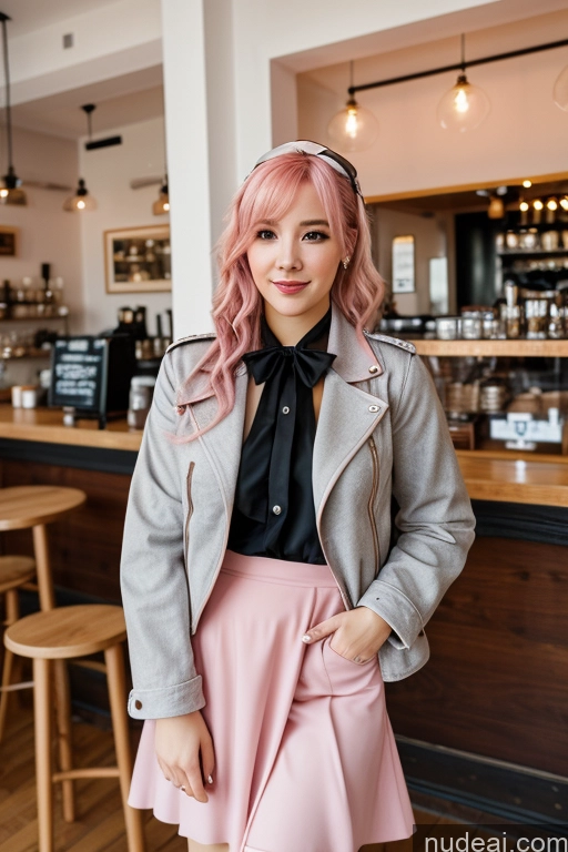 related ai porn images free for Woman Cafe Jacket Long Skirt Jewelry Bows Tie 20s Pink Hair