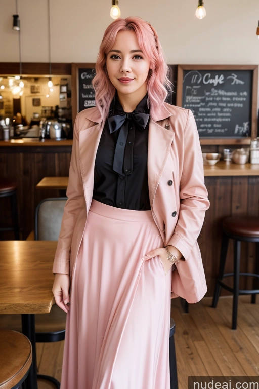 related ai porn images free for Woman Cafe Jacket Long Skirt Jewelry Bows Tie 20s Pink Hair