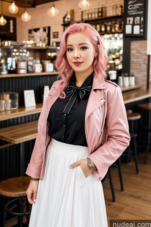 related ai porn images free for Woman Cafe Jacket Long Skirt Jewelry Bows Tie 20s Pink Hair