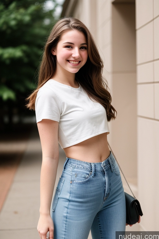 related ai porn images free for Sorority One Fairer Skin 18 Happy Brunette Straight White Film Photo Front View Jeans Crop Top Shirt