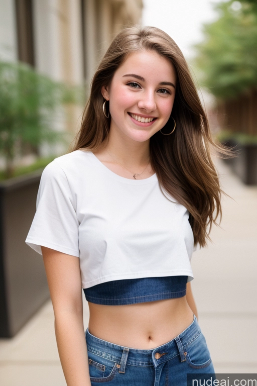 related ai porn images free for Sorority One Fairer Skin 18 Happy Brunette Straight White Film Photo Front View Jeans Crop Top Shirt