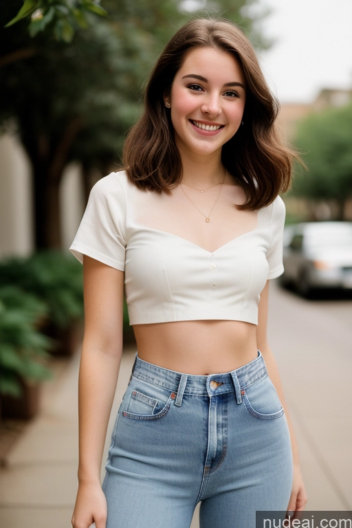 related ai porn images free for Sorority One Fairer Skin 18 Happy Brunette Straight White Film Photo Front View Jeans Crop Top Blouse