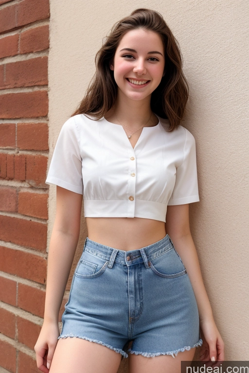 related ai porn images free for Sorority One Fairer Skin 18 Happy Brunette Straight White Film Photo Front View Jeans Crop Top Blouse