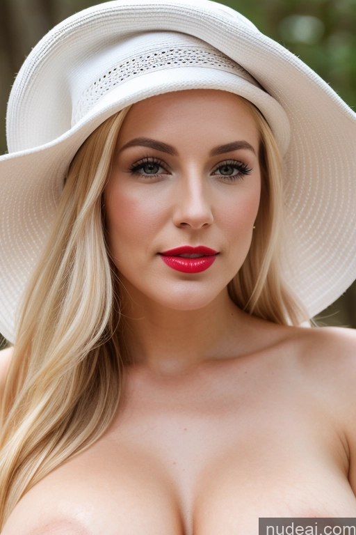 ai nude image of arafed woman with big breast wearing a white hat and red lipstick pics of Woman One Perfect Boobs Beautiful Lipstick Perfect Body Fairer Skin 30s Blonde Slicked Czech Front View Cumshot Hat Simple