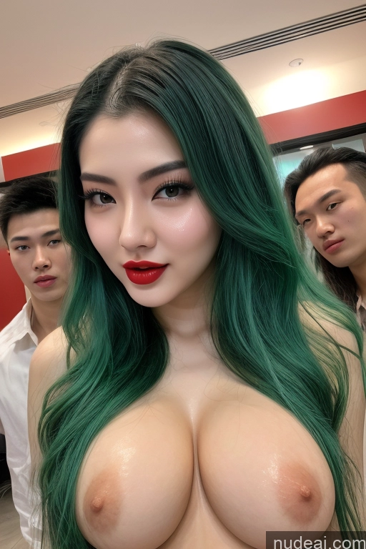 ai nude image of arafed asian woman with green hair and big boobies posing for a picture pics of Woman + Man Two 18 Seductive Green Hair Long Hair 3d Busty Beautiful Perfect Boobs Lipstick Perfect Body Fairer Skin Close-up View Detailed Chinese Cumshot